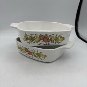 Vintage Corning Ware A-1-B Casserole Dish 1 Quart Spice Of Life L'Echalote Lot 2
